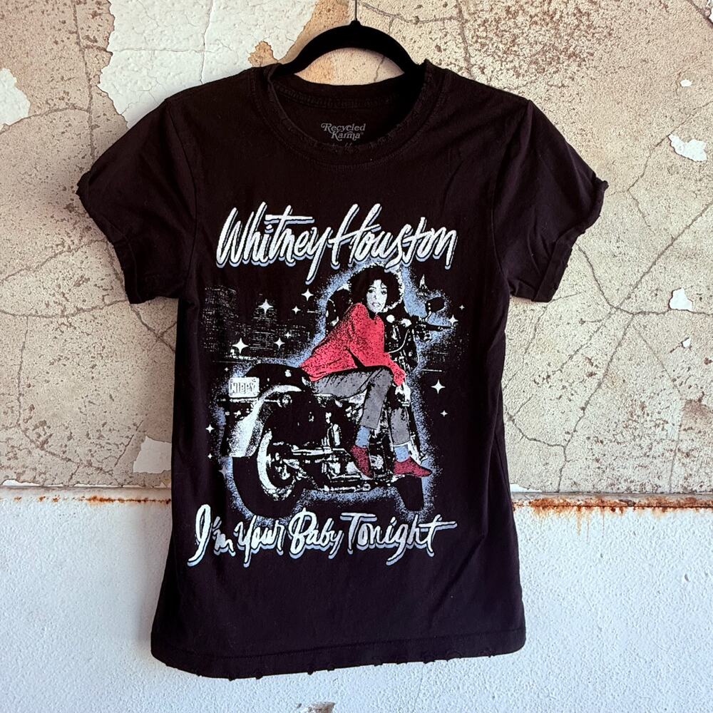 Whitney Houston Graphic T Shirt Black Motorcycle Tee Size XS